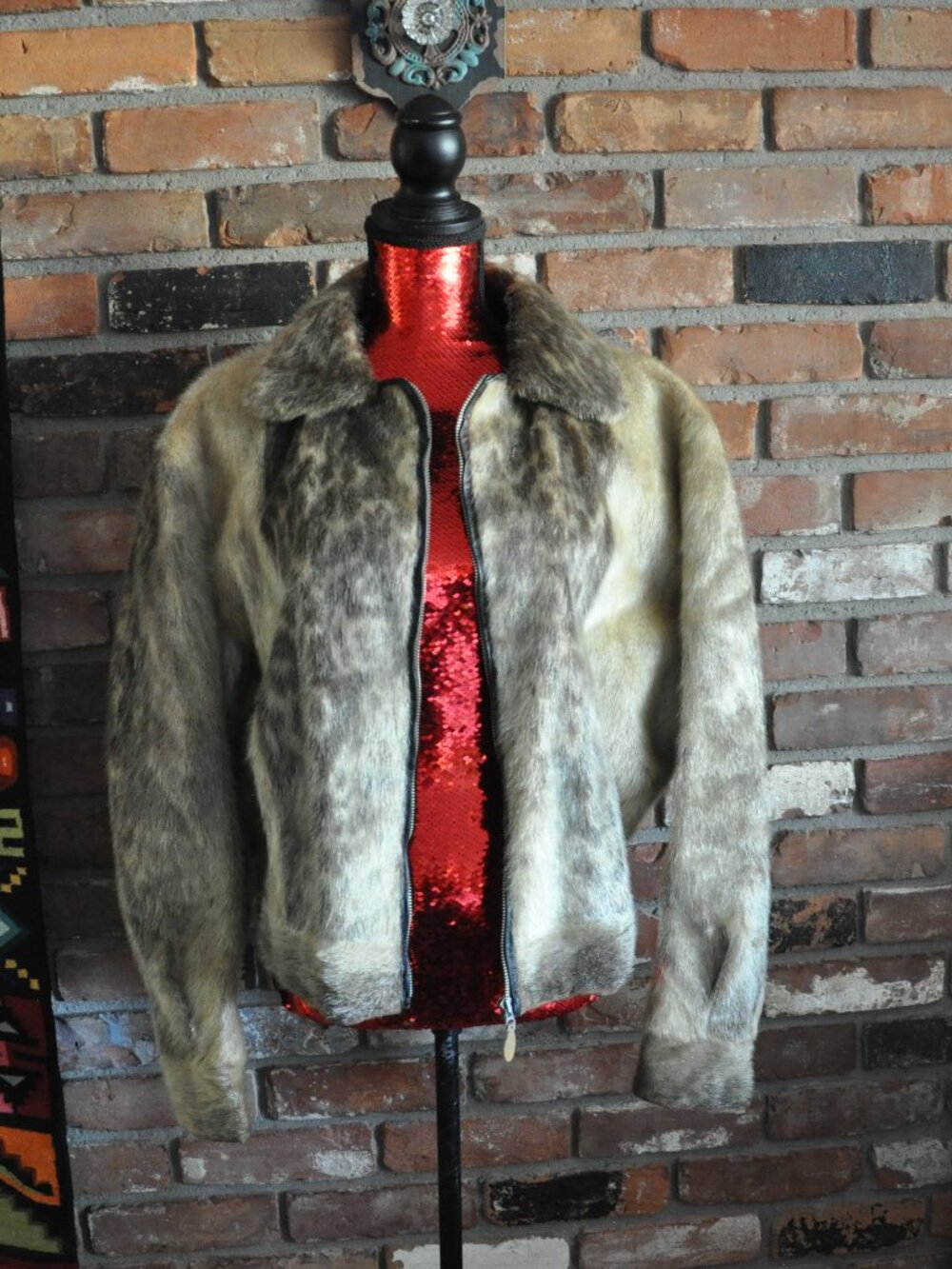 Rare Golden Ivory Spotted Brown Bomber Jacket Coat Winter Seal Skin S/M